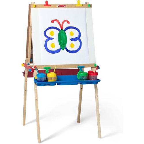 Melissa & Doug Deluxe Wooden Art Easel for Kids with Dry-Erase Board, Chalkboard & Drawing Paper Roller, Folding Double-Sided Toddler Easel, Preschool Learning Toys for Girls & Boys Ages 3+