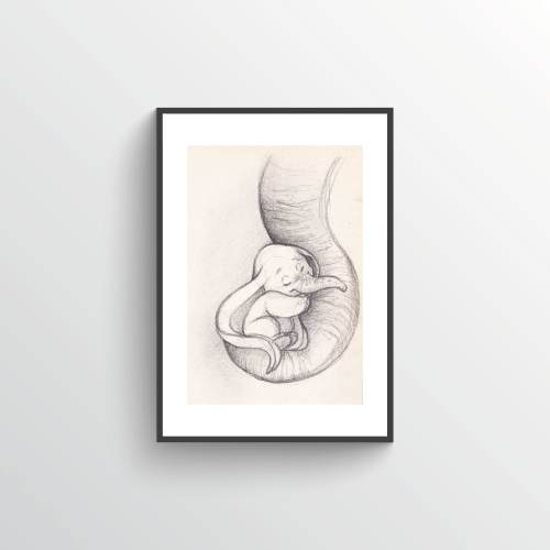 Baby Dumbo/Elephant Inspired Sketch - Nursery Art Decor