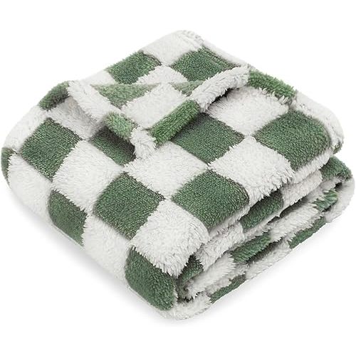 HOMRITAR Forset Green Checkered Baby Blanket for Boys Girls Fluffy Fleece