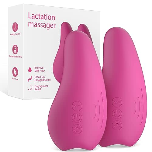 NIRGU Warming Lactation Massager, 2 Adjustable Heat &10 Vibration Modes for Relieve Clogged Ducts, Mastitis, Engorgement, Lactation Massager for Pumping and Breastfeeding 2 Pack
