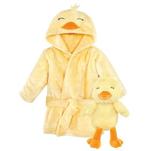 Hudson Baby Unisex Baby Plush Bathrobe and Toy Set, Yellow Duck, One Size