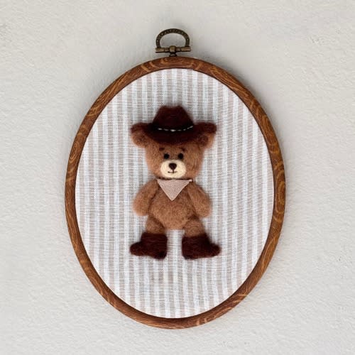 Cowboy Teddy – Needle Felted Wall Art • Personalized Name • Nursery Decor