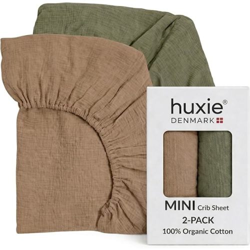 Huxie Mini Crib Sheets - Organic Cotton (Mini Sage Green/Natural)
