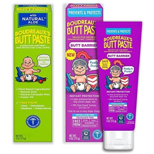 Boudreaux's Butt Paste 4oz Butt Barrier Ointment and 4oz Natural Aloe Diaper Rash Ointment