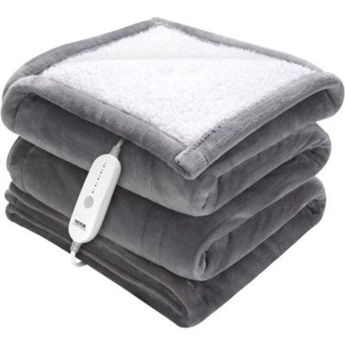 VEVOR Heated Blanket Electric Throw, 50" x 60" Twin Size,with 3 Hours Timer Auto-off, 5 Heating Levels, Machine Washable,ETL & FCC Certification,Grey