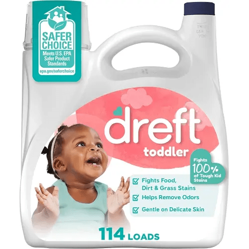Dreft Liquid Laundry Detergent for Toddlers, tackles 100% of common toddler stains, Laundry Detergent, 150 fl oz, 114 Loads