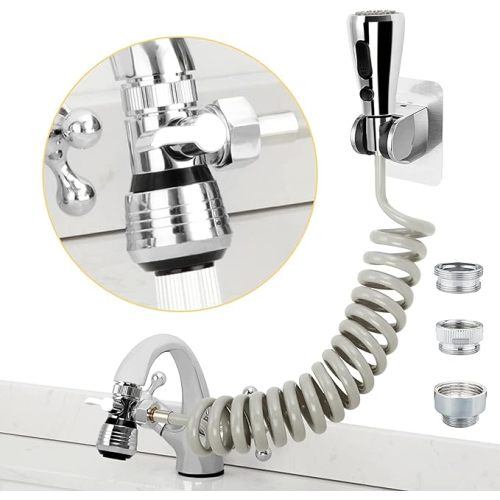 CECEFIN Kitchen Sink Sprayer Hose Attachment for Faucet, Kitchen Faucet Head Replacement w/ 79" Recoil Hose and Holder, Pressurized Water Saving Aerator & Diverter Valve, Faucet Sprayer Attachment Set