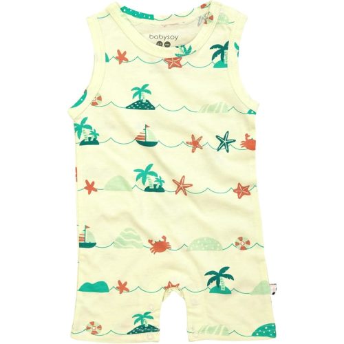 Babysoy Organic Pattern Print Tank Romper Shortall