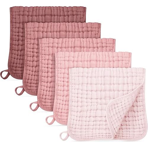 Muslin Burp Cloths for Baby 100% Cotton Burping Cloths for Boys Girls Large 20"X10" Extra Soft and Absorbent 5 Pack - Gradient Pink