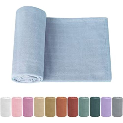 Premium Soft Muslin Cotton Newborn Baby Swaddle Blanket Unisex Swaddle Wrap Silky Swaddle Blankets Neutral Receiving Blanket for Newborn Boys and Girls Large 47 x 47 inches(120x120cm) (Light Blue)