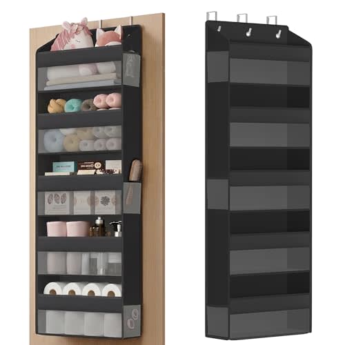 SONGMICS 5-Tier Over-the-Door Organizer, Extra Large Hanging Storage Shelf | Heavy-Duty over the door storage, Foldable, Transparent Pockets, Metal Hooks, Ink Black, TINA Collection URDH010BH01
