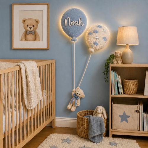 Neutral Teddy Bear Balloon Nursery Wall Decor | Plush Balloon Wall Hanging | Back Lit Balloons with teddy | Soft Teddy Nursery Accent