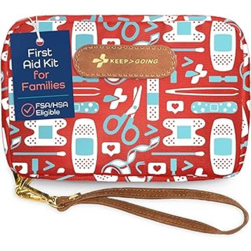KeepGoing Travel First Aid Kit for Kids – 130 Pc. for Car, Home, Purse, Diaper Bag & Backpack with Latex-Free Bandages - Mini First Aid Kit Travel Size TSA-Approved