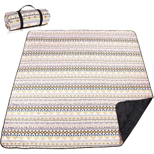 Airensky Extra Large(79 "x 83") Picnic Blanket, 3-Layer Thicking Outdoor Camping Blanket, Machine Washable Beach Blanket, Waterproof and Wear-Resistant, Soft and Comfortable(Boho Orange)