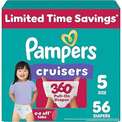 Pampers Diapers - Cruisers 360 - Size 5, 56 Count, Babyproof up to 100% Leakproof Pull-On Diaper