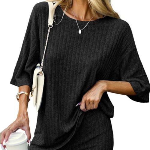 Ekouaer Pajamas 2 Piece Lounge Sets Ribbed Knit Matching Outfits T-shirt Biker Shorts Sleepwear Loungewear Sweatsuits