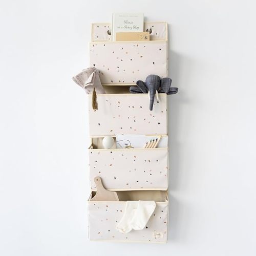 3 Sprouts Over the Door Organizer -Hanging Baby Organizers & Storage with 4 Large Pockets & 2 Hooks for Baby Clothes, Toy, Stuffed Animal -Newborn Essential for Nursery & Toddler Rooms -Terrazzo Cream