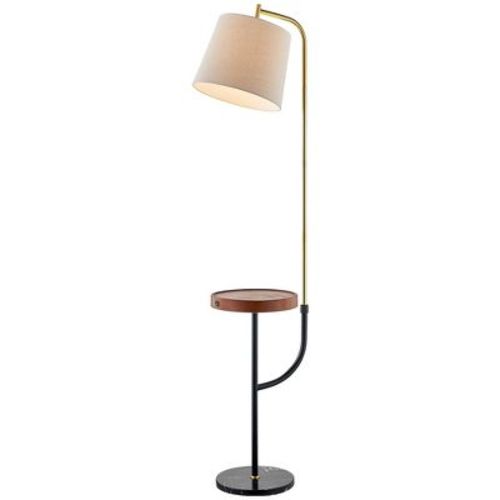 Maxax Modern Floor Lamp with USB Port and Side Table,Beige Linen Shade for Living Room, Bedroom, Reading, E26 Base, Gold/Black Metal with Marble Base