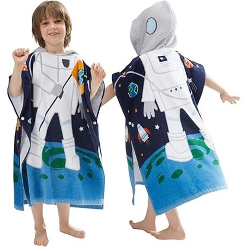 23.6"x27.5" Astronaut Cotton Hooded Towel Bath Beach Soft Baby Toddler Poncho Robe(Astronaut,5-9Years/Height:43"-51")