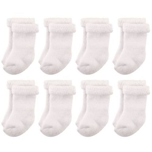 Hudson Baby Infant Cotton Rich Newborn and Terry Socks, White Terry, 12-24 Months