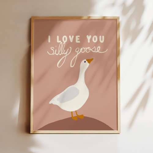 Silly Goose Print: Muted Pink Nursery Wall Art
