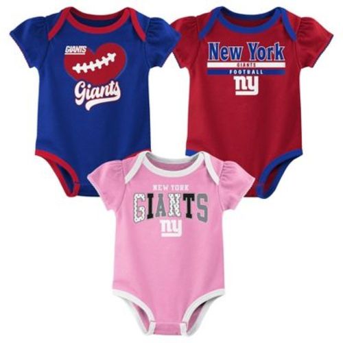 NFL New York Giants Girls' Newest Fan 3pk Bodysuit Set - 6-9M