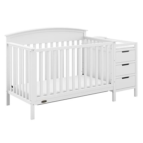 Graco Benton 4-in-1 Convertible Crib and Changer (White) – GREENGUARD Gold Certified, Crib & Changing Table Combo, Water-Resistant Changing Pad, Converts to Toddler Bed, Daybed and Full-Size Bed