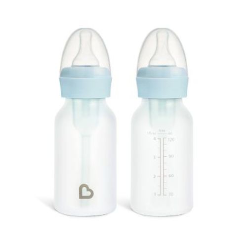 Munchkin Bond Silicone Coated Glass Baby Bottles - Blue - 4 fl oz/2pk: BPA-Free, Level 1 Slow Flow