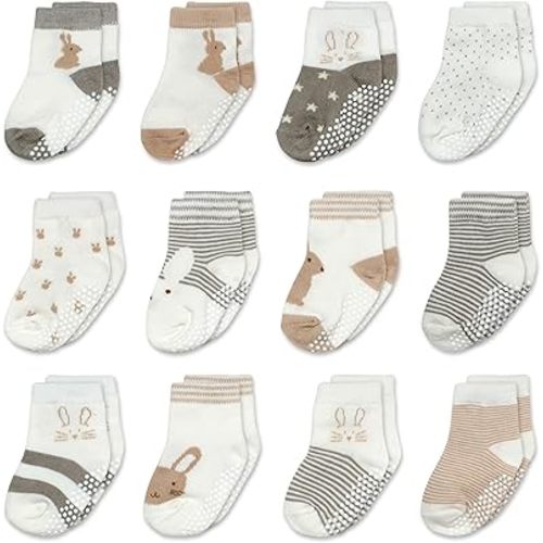 Mother's Choice Organic Cotton Baby Socks 6-12 Months - 12 pairs Soft and Cozy Infant Grip Socks, Gentle Newborn Socks, Perfect For Baby Registry Sock For Everyday Comfort For Infant