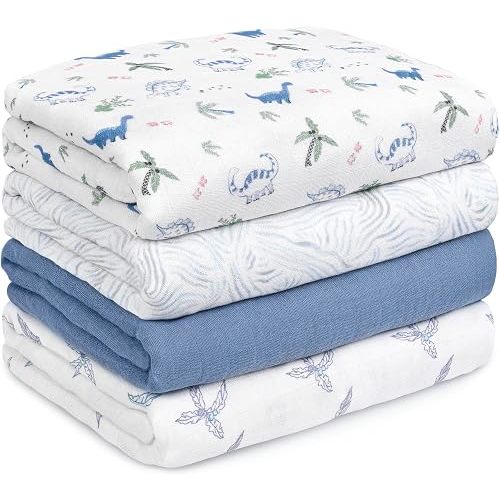 GLLQUEN BABY Muslin Swaddle Blankets 4Pk Receiving Blanket Large 35" x 40"