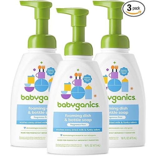 Babyganics Foaming Dish Soap, Pump Bottle, Fragrance Free, 16oz, 3 Pack