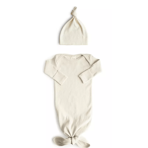Ribbed Knotted Baby Gown + Beanie