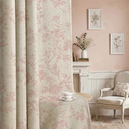 Pink Boho Floral 100% Blackout Curtains 84 Inch 2 Panels