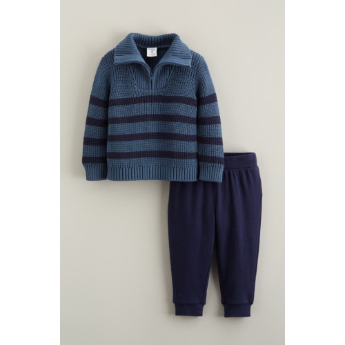 Stripe Quarter Zip Sweater & Joggers Set