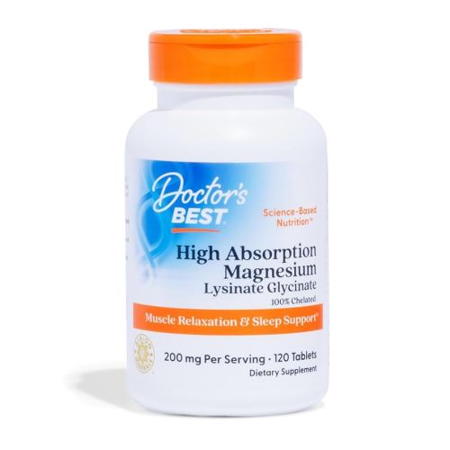 Doctor’s Best High Absorption Magnesium Glycinate Lysinate Supplement - 100% Chelated for Maximum Absorption - Magnesium for Sleep and Muscle Relaxation - 200 Mg Per Serving - 120 Tablets