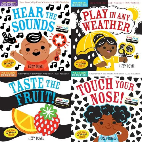 Indestructibles: High Color High Contrast Series 4 Books Set - Hear the Sounds, Play in Any Weather, Taste the Fruit!, Touch Your Nose! (Chew Proof · Rip Proof · Nontoxic · 100% Washable, Book for Babies, Newborn Books, Safe to Chew)