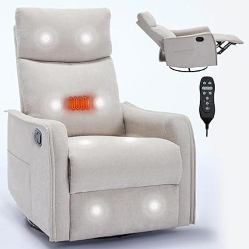 Swivel Rocker Recliner Chair for Adults, Nursery Rocking Chair with Heat and Massage, Glider Reclining Chair for Small Space Living Room Bedroom, Beige