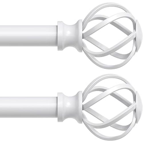 VOIIY 2 Pack White Curtain Rod 30-42 Inch, Decorative Curtain Rods for Windows with Twisted Cage Finials, 3/4" Adjustable Heavy Duty Window Treatment Rods for Living Room, Bedroom, Kitchen