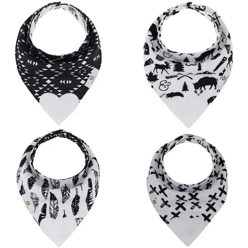 Pickle & Olive Reversible Baby Teething Bibs - Attached Heart Shaped Teether - Monochrome - Set of 2
