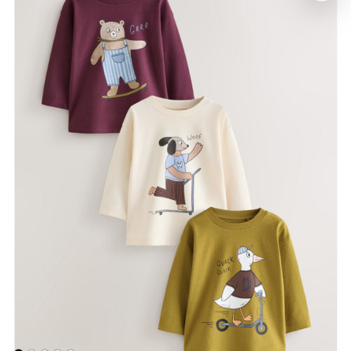 Buy Ecru Character Long Sleeve Graphic T-Shirts 3 Pack (3mths-7yrs) from Next USA