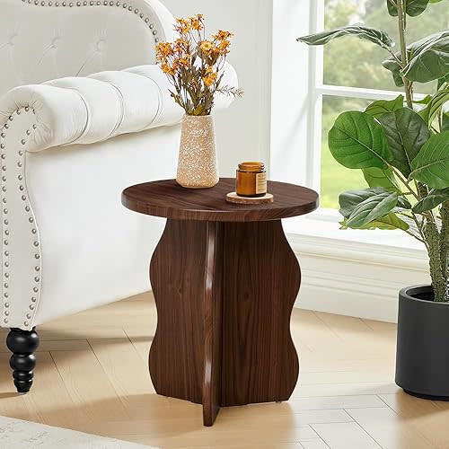 15.7" Dx17.9 H Small Round Side Table, Wooden End Table for Small Narrow Space, Mid-Century Farmhouse Drink Pedestal Table Accent Nightstand for Living Room, Bedroom, Balcony (Walnut)
