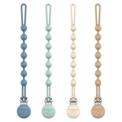 Cuddle Campus Silicone Pacifier Clip Holder with One Piece Design,Soft Flexible Binky Clips with Texture for Baby Boy and Girl Pack of 4 (6m+)