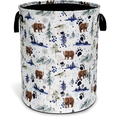 Bear Laundry Basket Oxford Cloth Bear Paw Forest Animal Laundry Hamper With Handle Foldable Portable Clothes Storage Basket 18.9 X 16.5 Inch Storage Bag For Laundry Room/Bathroom/Bedroom/Dormitories