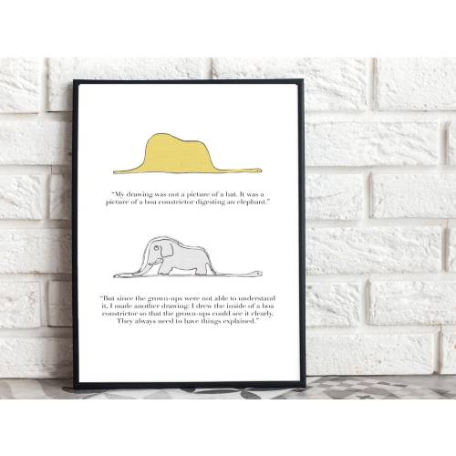Le Petit Prince Print, Little Prince Poster, Little Prince Illustration, Elephant Hat, Little Prince Quote Print, Boa snake,Digital Download