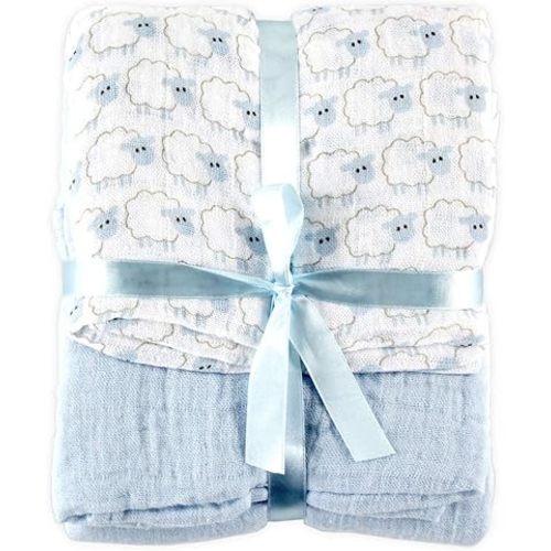 Hudson Baby Unisex Baby Cotton Muslin Swaddle Blankets, Blue Sheep, 2-Pack