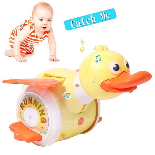 Baby Musical Toys Foraging Duck, 360° Rotation, Stirring Wings, Dancing Duck Tummy Time Toy for 6+ Months Toddler