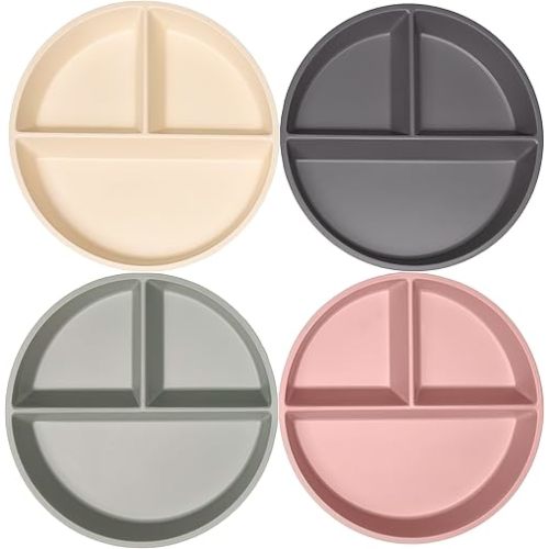 WeeSprout Divided Bamboo & Melamine Plates for Kids - Set of 4 Toddler Dinnerware, Food Grade, Kid Safe with Divided Design for Picky Eaters, Dishwasher Safe, Reusable Modern Tableware