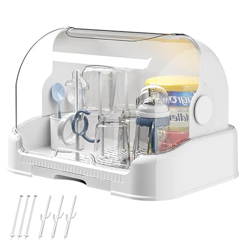 Baby Bottle Storage, Large Baby Bottle Organizer with Cover ＆ Removable Drain Tray, Dustproof Portable Baby Bottle Drying Rack for Kitchen Cabinet Bottle Drying Rack Bottle Rack Dryer Baby Bottle Dryi