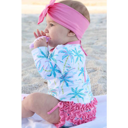 Long Sleeve Rash Guard With Ruffle Bottom | Blue Lagoon