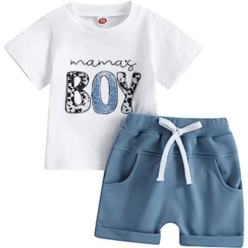 fhutpw Baby Toddler Boy Clothes Summer Outfits 6 12 18 24 Months Patchwork Short Sleeve T Shirt & Shorts Sets with Pockets